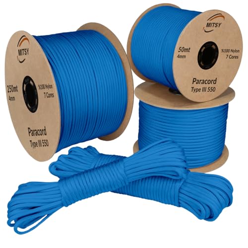 MITSY Paracord 4 mm 10 Meter Blau Seil 100% Nylon Schnur für Hundeleine, Camping, Outdoor und Survival Ausrüstung mit 10m, 25m, 50m, 100m, 250m Paracord 550 Typ III 7 Kern MITSY Paracord 4 mm 10 Meter Blau Seil 100% Nylon Schnur für Hundeleine, Camping, Outdoor und Survival Ausrüstung mit 10m, 25m, 50m, 100m, 250m Paracord 550 Typ III 7 Kern von MITSY