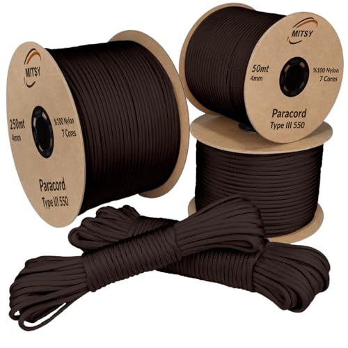 MITSY Paracord 4 mm 10 Meter Dunkel braun 100% Nylon Schnur für Hundeleine, Camping, Outdoor und Survival Ausrüstung mit 10m, 25m, 50m, 100m, 250m Paracord 550 Typ III 7 Kern MITSY Paracord 4 mm 10 Meter Dunkel braun 100% Nylon Schnur für Hundeleine, Camping, Outdoor und Survival Ausrüstung mit 10m, 25m, 50m, 100m, 250m Paracord 550 Typ III 7 Kern von MITSY
