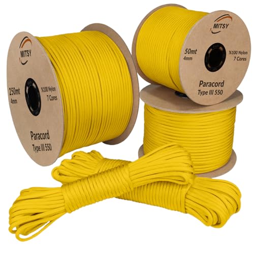 MITSY Paracord 4 mm 10 Meter Gelb 100% Nylon Schnur für Hundeleine, Camping, Outdoor und Survival Ausrüstung mit 10m, 25m, 50m, 100m, 250m Paracord 550 Typ III 7 Kern MITSY Paracord 4 mm 10 Meter Gelb 100% Nylon Schnur für Hundeleine, Camping, Outdoor und Survival Ausrüstung mit 10m, 25m, 50m, 100m, 250m Paracord 550 Typ III 7 Kern von MITSY