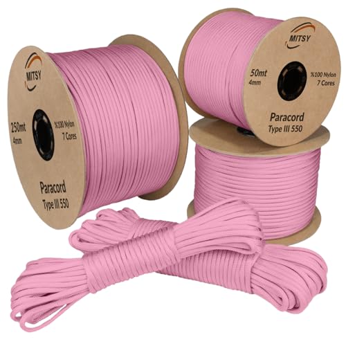 MITSY Paracord 4 mm 10 Meter Hell Rosa 100% Nylon Schnur für Hundeleine, Camping, Outdoor und Survival Ausrüstung mit 10m, 25m, 50m, 100m, 250m Paracord 550 Typ III 7 Kern MITSY Paracord 4 mm 10 Meter Hell Rosa 100% Nylon Schnur für Hundeleine, Camping, Outdoor und Survival Ausrüstung mit 10m, 25m, 50m, 100m, 250m Paracord 550 Typ III 7 Kern von MITSY