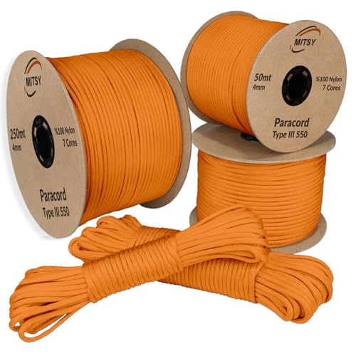 MITSY Paracord 4 mm 10 Meter Phosphor Orange 100% Nylon Schnur für Hundeleine, Camping, Outdoor und Survival Ausrüstung mit 10m, 25m, 50m, 100m, 250m Paracord 550 Typ III 7 Kern MITSY Paracord 4 mm 10 Meter Phosphor Orange 100% Nylon Schnur für Hundeleine, Camping, Outdoor und Survival Ausrüstung mit 10m, 25m, 50m, 100m, 250m Paracord 550 Typ III 7 Kern von MITSY