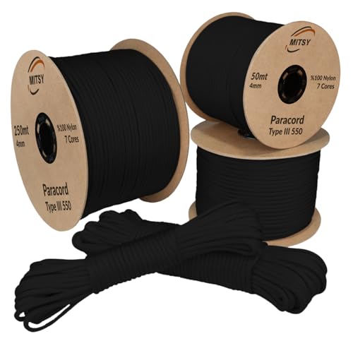 MITSY Paracord 4 mm 10 Meter Schwarz 100% Nylon Schnur für Hundeleine, Camping, Outdoor und Survival Ausrüstung mit 10m, 25m, 50m, 100m, 250m Paracord 550 Typ III 7 Kern MITSY Paracord 4 mm 10 Meter Schwarz 100% Nylon Schnur für Hundeleine, Camping, Outdoor und Survival Ausrüstung mit 10m, 25m, 50m, 100m, 250m Paracord 550 Typ III 7 Kern von MITSY