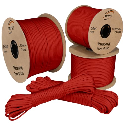 MITSY Paracord 4 mm 100 Meter Rot 100% Nylon Schnur für Hundeleine, Camping, Outdoor und Survival Ausrüstung mit 10m, 25m, 50m, 100m, 250m Paracord 550 Typ III 7 Kern MITSY Paracord 4 mm 100 Meter Rot 100% Nylon Schnur für Hundeleine, Camping, Outdoor und Survival Ausrüstung mit 10m, 25m, 50m, 100m, 250m Paracord 550 Typ III 7 Kern von MITSY