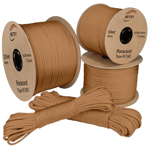 MITSY Paracord 4 mm 25 Meter Mittel Braun 100% Nylon Schnur für Hundeleine, Camping, Outdoor und Survival Ausrüstung mit 10m, 25m, 50m, 100m, 250m Paracord 550 Typ III 7 Kern MITSY Paracord 4 mm 25 Meter Mittel Braun 100% Nylon Schnur für Hundeleine, Camping, Outdoor und Survival Ausrüstung mit 10m, 25m, 50m, 100m, 250m Paracord 550 Typ III 7 Kern von MITSY