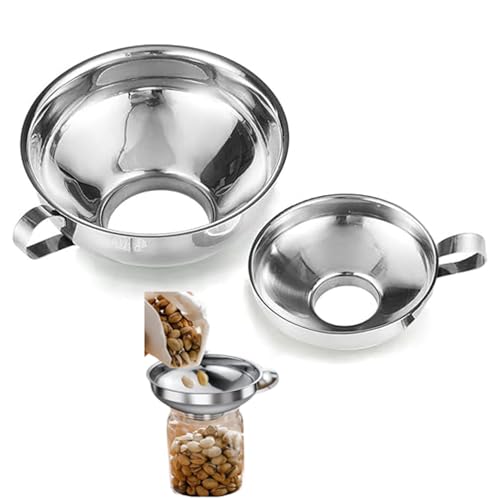 MITUMORMOR 2 Stück Trichter Edelstahl mit Griff, Groß Marmeladentrichter Set, Marmelade Trichter Breiter Öffnung Einmachtrichter für Küche Marmelade Flüssigkeit Öl Bohnen von MITUMORMOR