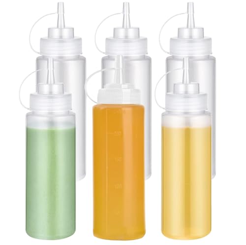 MITUMORMOR 6 Stück Squeeze Flasche, Quetschflasche, Spritzflasche Mit Kappe, 240ml Dosierflasche Spritzflasche Ölflasche Spender für Ketchup, Heiße Soßen, Grill, Salatsaucen, Olivenöl von MITUMORMOR