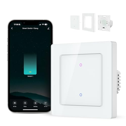 MIUCDA Smart WLAN Lichtschalter 2 Fach 1 Weg, 55x55mm, Touch Wandschalter Kompatibel mit Alexa und Google Home Sprachsteuerung，Timing-Funktion, Smart Life APP Fernsteuerung von MIUCDA