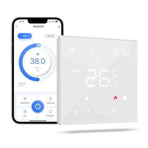 MIUCDA Thermostat Heizung Smart, WiFi Fussbodenheizung Elektrisch Thermostate Programmierbarer Raumthermostat mit Digital LCD Kompatibel mit Alexa, Google Home 16A Weiß von MIUCDA