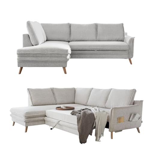 MIUFORM Charming Charlie L mit Bettkasten | limitierter Polsterstoff | | 6 Sitzer Ecksofa | L-Form Links | 234 x 200 x 90cm Couch | Klappsofa mit Schlaffunktion | Schlafsofa klappbar (Beige) von MIUFORM