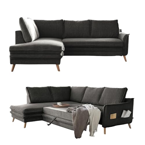 MIUFORM Charming Charlie L mit Bettkasten | limitierter Polsterstoff | 6 Sitzer Ecksofa | L-Form Links | 234 x 200 x 90cm Couch | Klappsofa mit Schlaffunktion | Schlafsofa klappbar (Dunkelgrau) von MIUFORM