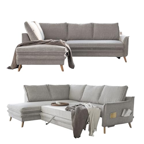MIUFORM Charming Charlie L mit Bettkasten | limitierter Polsterstoff | 6 Sitzer Ecksofa | L-Form Links | 234 x 200 x 90cm Couch | Klappsofa mit Schlaffunktion | Schlafsofa klappbar (Salz&Pfeffer) von MIUFORM