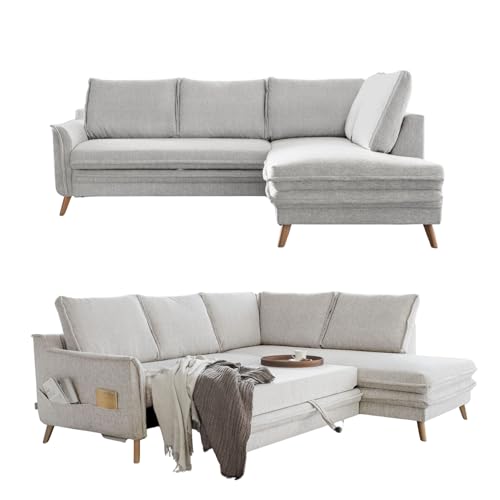 MIUFORM Charming Charlie L mit Bettkasten | limitierter Polsterstoff | 6 Sitzer Ecksofa | L-Form rechts | 234 x 200 x 90cm Couch | Klappsofa mit Schlaffunktion | Schlafsofa klappbar (Beige) von MIUFORM