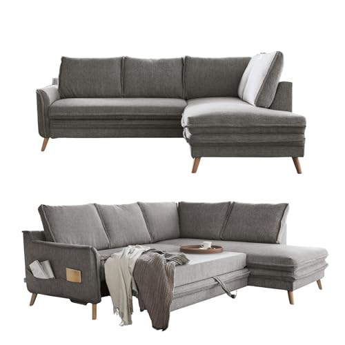 MIUFORM Charming Charlie L mit Bettkasten | limitierter Polsterstoff | 6 Sitzer Ecksofa | L-Form rechts | 234 x 200 x 90cm Couch | Klappsofa mit Schlaffunktion | Schlafsofa klappbar (Grau) von MIUFORM