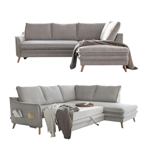 MIUFORM Charming Charlie L mit Bettkasten | limitierter Polsterstoff | 6 Sitzer Ecksofa | L-Form rechts | 234 x 200 x 90cm Couch | Klappsofa mit Schlaffunktion | Schlafsofa klappbar (Salz & Pfeffer) von MIUFORM