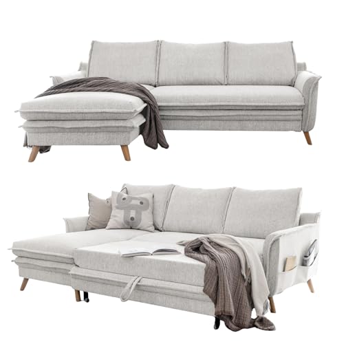 MIUFORM Charming Charlie S mit Bettkasten | limitierter Polsterstoff | 4 Sitzer Ecksofa | L-Form Links | 228 x 150 x 90cm Couch | Klappsofa mit Schlaffunktion | Schlafsofa klappbar (Beige) von MIUFORM