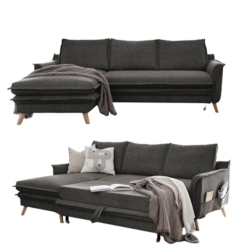 MIUFORM Charming Charlie S mit Bettkasten | limitierter Polsterstoff | 4 Sitzer Ecksofa | L-Form Links | 228 x 150 x 90cm Couch | Klappsofa mit Schlaffunktion | Schlafsofa klappbar (Dunkelgrau) von MIUFORM