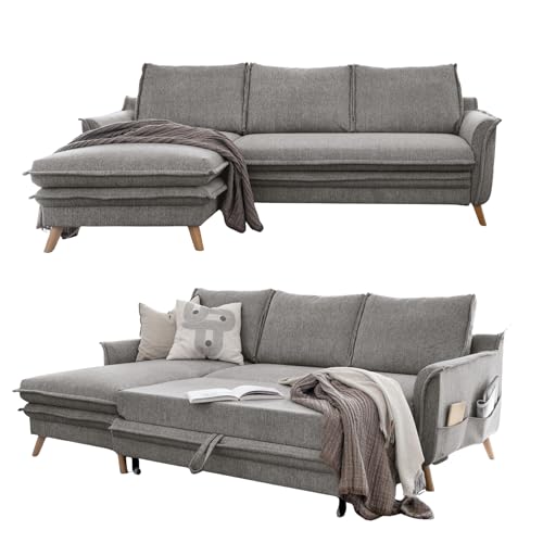 MIUFORM Charming Charlie S mit Bettkasten | limitierter Polsterstoff | 4 Sitzer Ecksofa | L-Form Links | 228 x 150 x 90cm Couch | Klappsofa mit Schlaffunktion | Schlafsofa klappbar (Grau) von MIUFORM