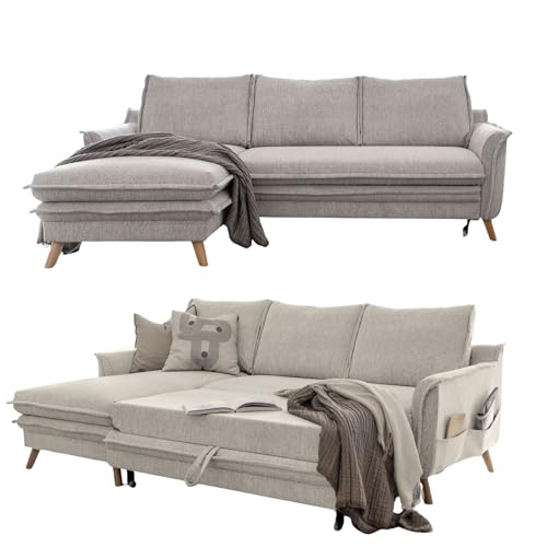 MIUFORM Charming Charlie S mit Bettkasten | limitierter Polsterstoff | 4 Sitzer Ecksofa | L-Form Links | 228 x 150 x 90cm Couch | Klappsofa mit Schlaffunktion | Schlafsofa klappbar (Salz und Pfeffer) von MIUFORM