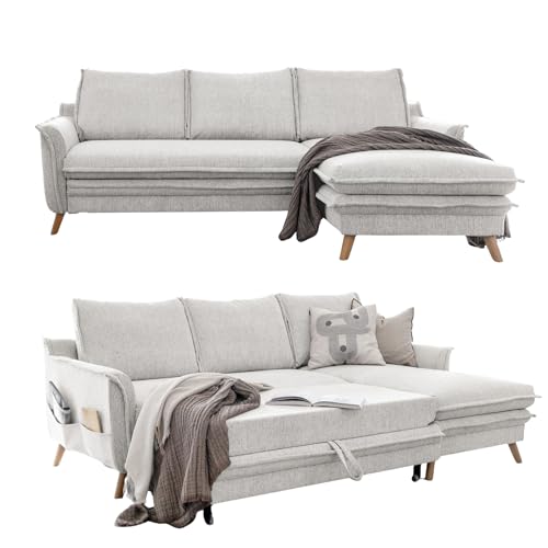 MIUFORM Charming Charlie S mit Bettkasten | limitierter Polsterstoff | 4 Sitzer Ecksofa | L-Form rechts | 228 x 150 x 90cm Couch | Klappsofa mit Schlaffunktion | Schlafsofa klappbar (Beige) von MIUFORM