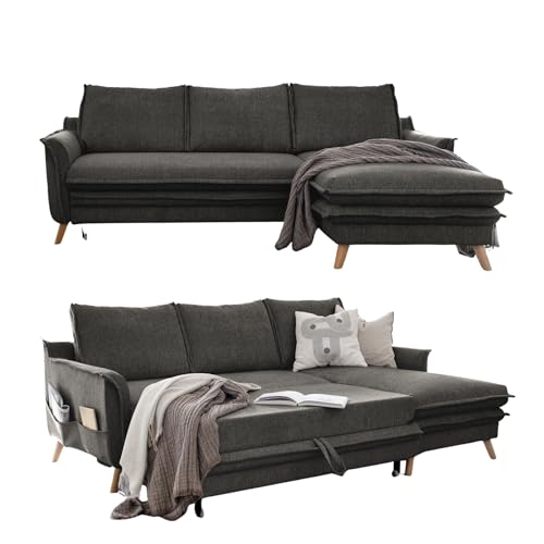 MIUFORM Charming Charlie S mit Bettkasten | limitierter Polsterstoff | 4 Sitzer Ecksofa | L-Form rechts | 228 x 150 x 90cm Couch | Klappsofa mit Schlaffunktion | Schlafsofa klappbar (Dunkelgrau) von MIUFORM