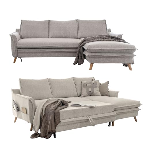 MIUFORM Charming Charlie S mit Bettkasten | limitierter Polsterstoff | 4 Sitzer Ecksofa | L-form rechts | 228 x 150 x 90cm Couch | Klappsofa mit Schlaffunktion | Schlafsofa klappbar (Salz und Pfeffer) von MIUFORM