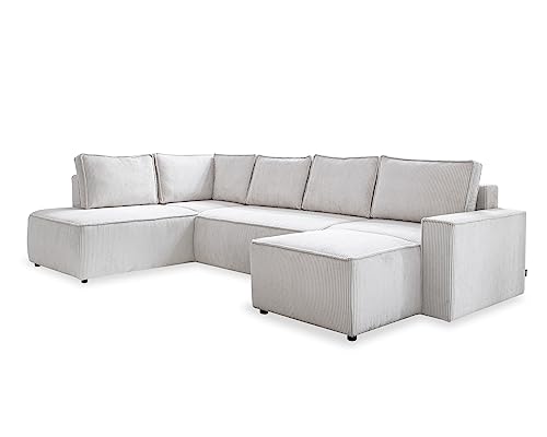 MIUFORM Cord Sofa U Form 322 cm x 194 cm x 89 cm, Ecksofa mit Schlaffunktion und Bettkasten- Brave Dave U- Wohnlandschaft U Form mit Schlaffunktion, Sofa Cord (Beige, Links ausgerichtet) von MIUFORM