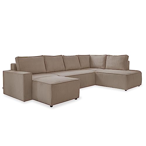 MIUFORM Cord Sofa U Form 322 cm x 194 cm x 89 cm, Ecksofa mit Schlaffunktion und Bettkasten- Brave Dave U- Wohnlandschaft U Form mit Schlaffunktion, Sofa Cord (Taupe, Rechts ausgerichtet) von MIUFORM