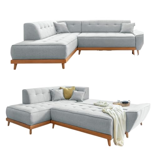 MIUFORM Dazzling Daisy Ecksofa mit Bettfunktion und Bettkasten | L-Form Links | 253 x 190 x 77 cm Couch | Sofa Schlafsofa Eckcouch (Hellgrau) von MIUFORM