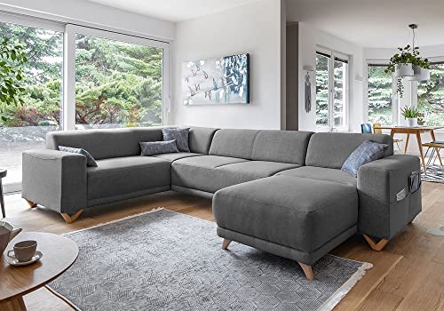 MIUFORM Ecksofa U-Form| Classy Sophie | Wohnladschaft Couch Wohnzimmer Gästezimmer | Holzfüße (Grau, Links ausgerichtet) von MIUFORM