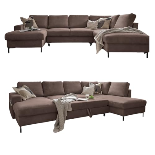 Cord Sofa U Form mit Schlaffunktion - Ecksofa mit Schlaffunktion und Bettkasten, Wohnlandschaft U Form, XXL Couch U Form, Big Sofa XXL, Eckcouch mit Schlaffunktion und Bettkasten, (Taupe Rechts) von MIUFORM