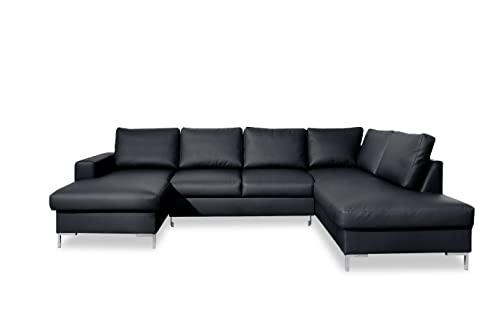 MIUFORM Ecksofa U Form mit Schlaffunktion und Bettkasten | Lofty Lilly | Wohnladschaft Couch Schlafcouch Wohnzimmer Gästezimmer | Metallfüße (Schwarz, Rechts ausgerichtet) von MIUFORM