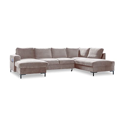 MIUFORM Ecksofa U Form mit Schlaffunktion und Bettkasten | Lofty Lilly | Wohnladschaft Couch Schlafcouch Wohnzimmer Gästezimmer | Samt Metallfüße (Dunkelbeige, Rechts ausgerichtet) von MIUFORM