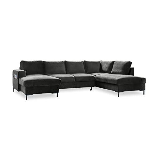 MIUFORM Ecksofa U Form mit Schlaffunktion und Bettkasten | Lofty Lilly | Wohnladschaft Couch Schlafcouch Wohnzimmer Gästezimmer | Samt Metallfüße (Dunkelgrau, Rechts ausgerichtet) von MIUFORM