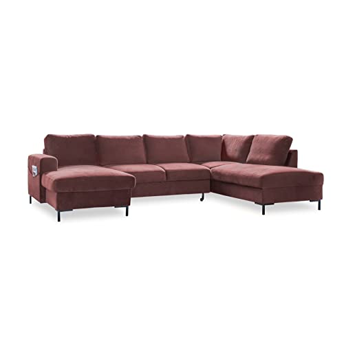 MIUFORM Ecksofa U Form mit Schlaffunktion und Bettkasten | Lofty Lilly | Wohnladschaft Couch Schlafcouch Wohnzimmer Gästezimmer | Samt Metallfüße (Koralle, Rechts ausgerichtet) von MIUFORM