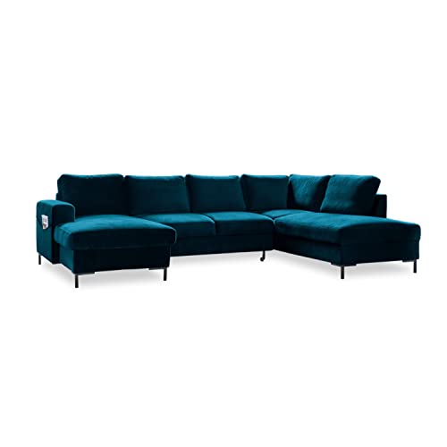 MIUFORM Ecksofa U Form mit Schlaffunktion und Bettkasten | Lofty Lilly | Wohnladschaft Couch Schlafcouch Wohnzimmer Gästezimmer | Samt Metallfüße (Petrolgrün, Rechts ausgerichtet) von MIUFORM