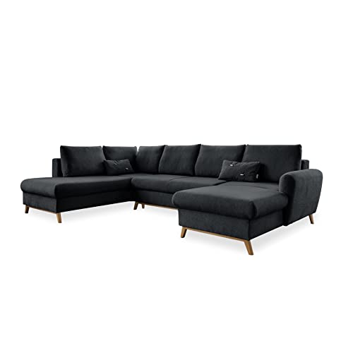 MIUFORM Ecksofa U-Form mit Schlaffunktion und Bettkasten | Scandic Lagom | Wohnlandschaft mit Schlaffunktion, Sofa U Form, Couch U Form, Wohnlandschaft U-Form (Dunkelgrau, Links ausgerichtet) von MIUFORM