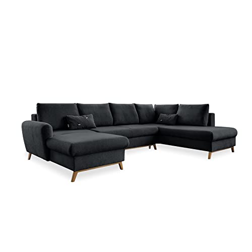 MIUFORM Ecksofa U-Form mit Schlaffunktion und Bettkasten | Scandic Lagom | Wohnlandschaft mit Schlaffunktion, Sofa U Form, Couch U Form, Wohnlandschaft U-Form (Dunkelgrau, Rechts ausgerichtet) von MIUFORM
