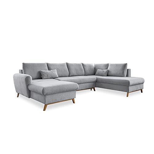 MIUFORM Ecksofa U-Form mit Schlaffunktion und Bettkasten | Scandic Lagom | Wohnlandschaft mit Schlaffunktion, Sofa U Form, Couch U Form, Wohnlandschaft U-Form (Hellgrau, Rechts ausgerichtet) von MIUFORM