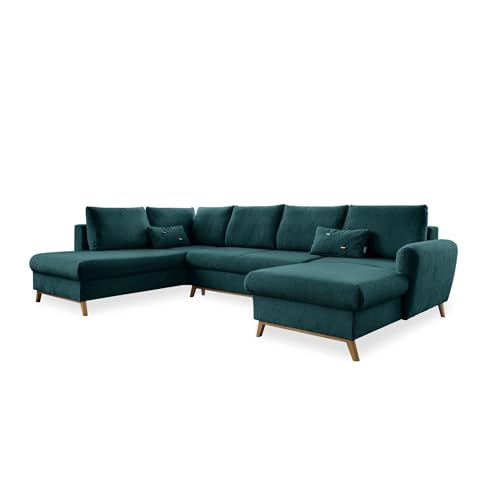 MIUFORM Ecksofa U-Form mit Schlaffunktion und Bettkasten | Scandic Lagom | Wohnlandschaft mit Schlaffunktion, Sofa U Form, Couch U Form, Wohnlandschaft U-Form (Türkis, Links ausgerichtet) von MIUFORM