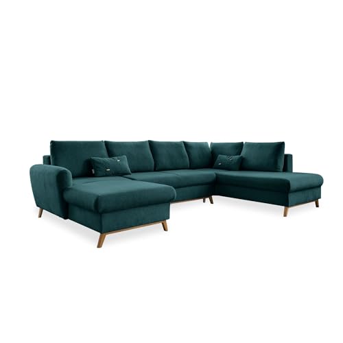 MIUFORM Ecksofa U-Form mit Schlaffunktion und Bettkasten | Scandic Lagom | Wohnlandschaft mit Schlaffunktion, Sofa U Form, Couch U Form, Wohnlandschaft U-Form (Türkis, Rechts ausgerichtet) von MIUFORM