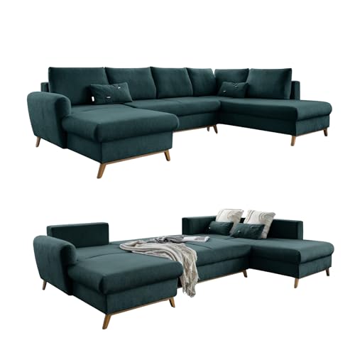 MIUFORM Ecksofa U-Form mit Schlaffunktion und Bettkasten | Scandic Lagom | Wohnlandschaft mit Schlaffunktion, Sofa U Form, Couch U Form, Wohnlandschaft U-Form (Türkis, Rechts ausgerichtet) von MIUFORM