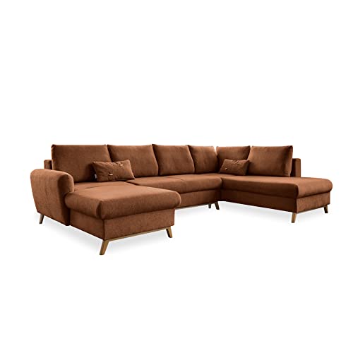MIUFORM Ecksofa U-Form mit Schlaffunktion und Bettkasten | Scandic Lagom | Wohnlandschaft mit Schlaffunktion, Sofa U Form, Couch U Form, Wohnlandschaft U-Form (Ziegelrot, Rechts ausgerichtet) von MIUFORM
