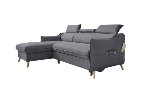 MIUFORM Ecksofa mit Bettfunktion und Bettkasten Kopfstütze | Sweet Harmony Ecksofa Wohnschlandschaft Schlafcouch (Dunkelgrau, Links ausgerichtet) von MIUFORM