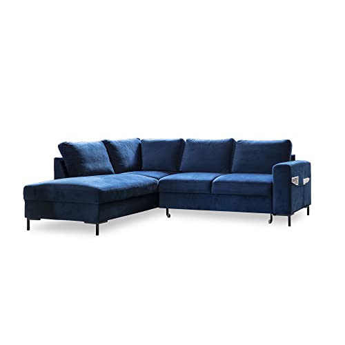 MIUFORM Ecksofa mit Schlaffunktion, Lofty Lilly Wohnlandschaft L-Form, Couch L Form Wohnladschaft mit Schlaffunktion Schlafcouch, Samt-Stoff Metallfüße (Navy blau, Links ausgerichtet) von MIUFORM