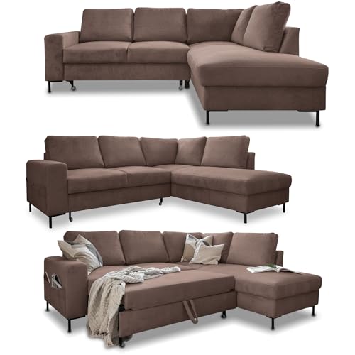 MIUFORM Ecksofa mit Schlaffunktion, Lofty Lilly Wohnlandschaft L-Form, Couch L Form Wohnladschaft mit Schlaffunktion Schlafcouch, Sofa Cord Metallfüße (Taupe, Rechts ausgerichtet) von MIUFORM