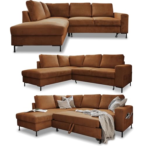 MIUFORM Ecksofa mit Schlaffunktion, Lofty Lilly Wohnlandschaft L-Form, Couch L Form Wohnladschaft mit Schlaffunktion Schlafcouch, Sofa Cord Metallfüße (Ziegelrot, Links ausgerichtet) von MIUFORM