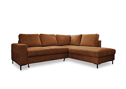 MIUFORM Ecksofa mit Schlaffunktion, Lofty Lilly Wohnlandschaft L-Form, Couch L Form Wohnladschaft mit Schlaffunktion Schlafcouch, Sofa Cord Metallfüße (Ziegelrot, Rechts ausgerichtet) von MIUFORM