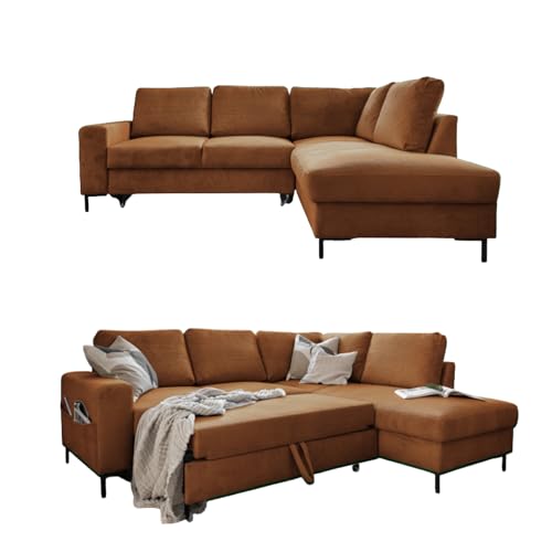 MIUFORM Ecksofa mit Schlaffunktion, Lofty Lilly Wohnlandschaft L-Form, Couch L Form Wohnladschaft mit Schlaffunktion Schlafcouch, Sofa Cord Metallfüße (Ziegelrot, Rechts ausgerichtet) von MIUFORM
