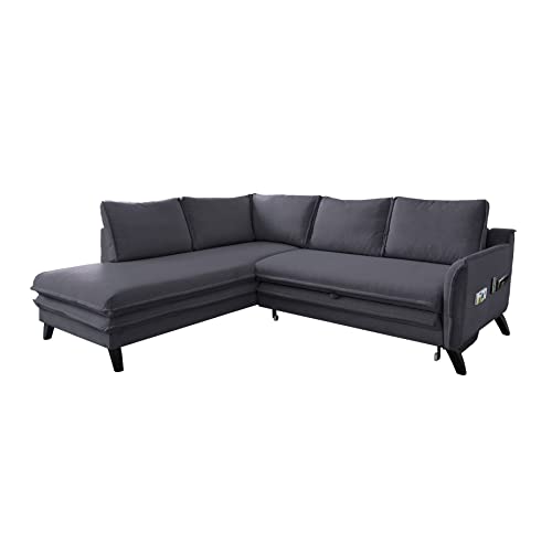 MIUFORM Ecksofa mit Schlaffunktion | Charming Charlie L-Form | Wohnladschaft Couch Schlafcouch Wohnzimmer Gästezimmer | Holzfüße (Anthrazit, Links ausgerichtet) von MIUFORM