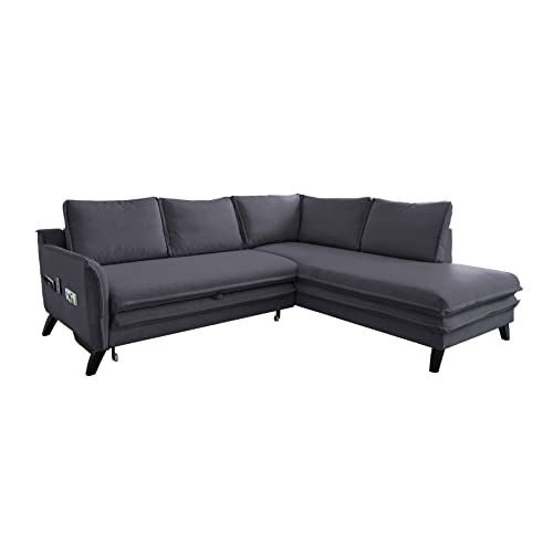 MIUFORM Ecksofa mit Schlaffunktion | Charming Charlie L-Form | Wohnladschaft Couch Schlafcouch Wohnzimmer Gästezimmer | Holzfüße (Anthrazit, Rechts ausgerichtet) von MIUFORM